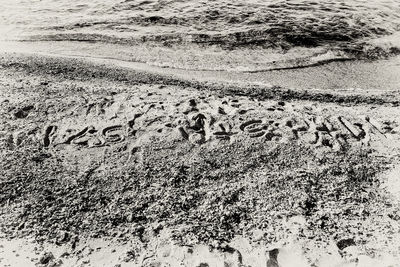 Text written on sand at beach