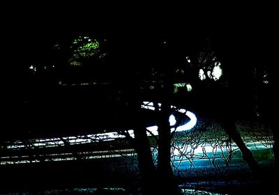 Silhouette people on illuminated street at night