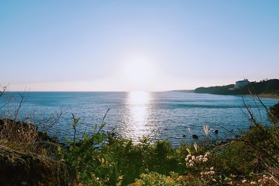 Scenic view of sea against clear sky