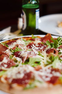 Close-up of pizza on table