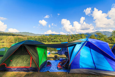 Tent against blue sky