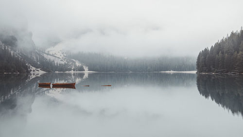 Scenic view of lake against sky during winter