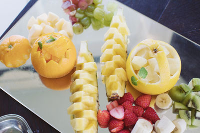 High angle view of breakfast on table