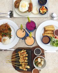 High angle view of food on table