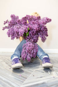 Close-up of purple flowers on table