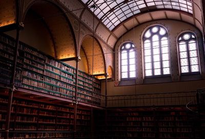 Books on shelves in library