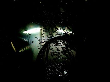 Close-up of water drops against black sky