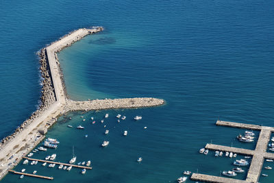 High angle view of boats in sea