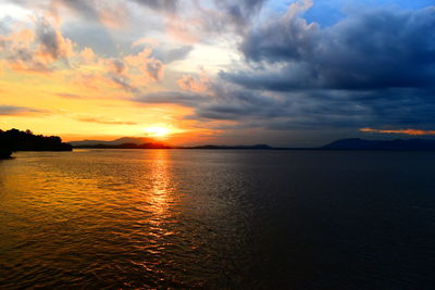 Scenic view of sea against dramatic sky