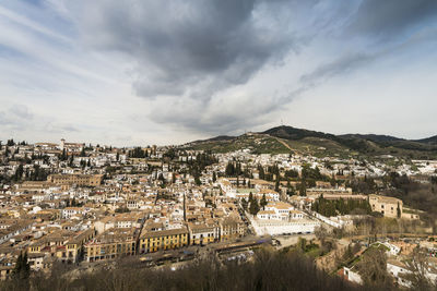 High angle view of townscape against sky
