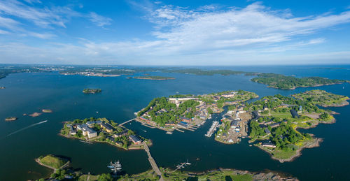 Suomenlinna island in helsinki, finland. drone point of view