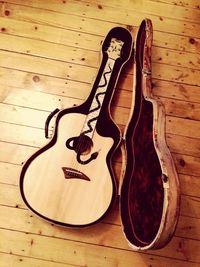 High angle view of guitar