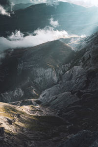 High angle view of snowcapped mountains and sea