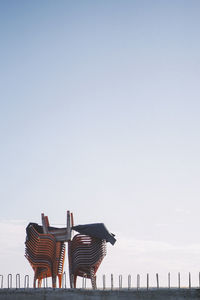 Low angle view of sea against clear sky