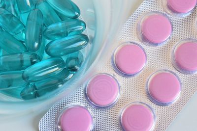 Close-up of pills on table