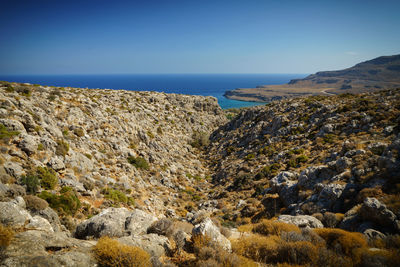 Scenic view of sea against clear sky