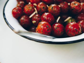 High angle close-up of food in bowl on table