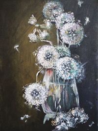 High angle view of white flowering plants in water