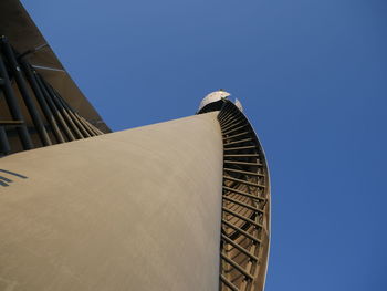 Low angle view of modern building against clear blue sky