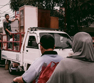 Rear view of people in bus