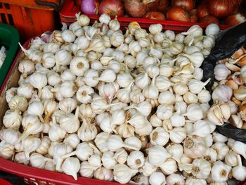 High angle view of vegetables for sale in market