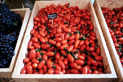 High angle view of tomatoes in market