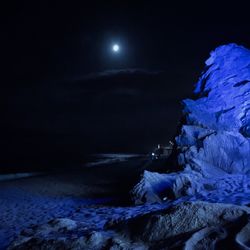 Snow covered landscape at night