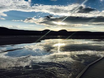 Scenic view of lake against sky during sunset