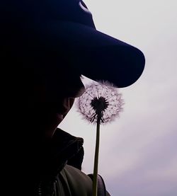 Close-up of dandelion flower against sky