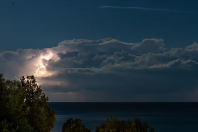 Scenic view of sea against sky at night