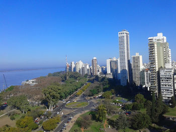 High angle view of city at waterfront