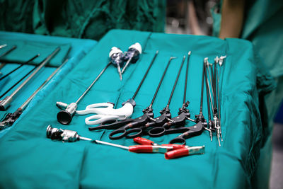 Close up sterile surgical tools for laparoscopic surgery. tools for surgery