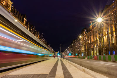 Light trails on road at night