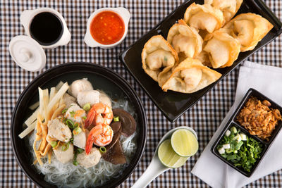 High angle view of food in plate on table