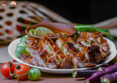Close-up of meal served in plate