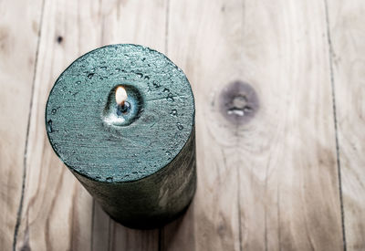 High angle view of old wood on table