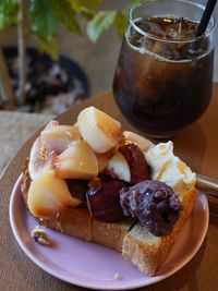 Close-up of food in plate on table