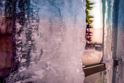 Close-up of snow on window