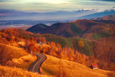 Scenic view of mountains against sky during autumn