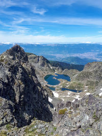 High angle view of rocky mountains against sky