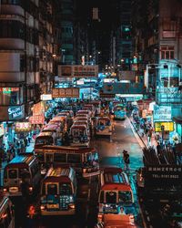 High angle view of traffic on road at night