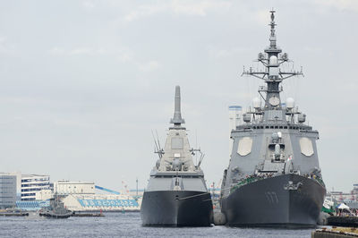 The japan navy's atago-class warship on the right and the mogami-class warship on the left 