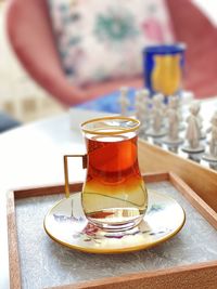 Close-up of tea cup on table