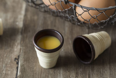 High angle view of drink on table