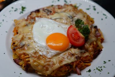 Close-up of breakfast served in plate