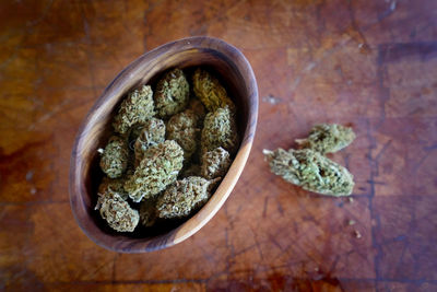 High angle view of vegetables in bowl on table