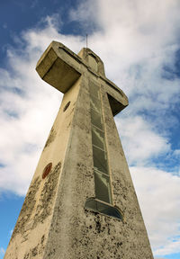 Low angle view of old tower against sky