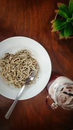 High angle view of food in bowl on table