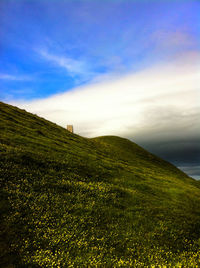 Scenic view of landscape against blue sky