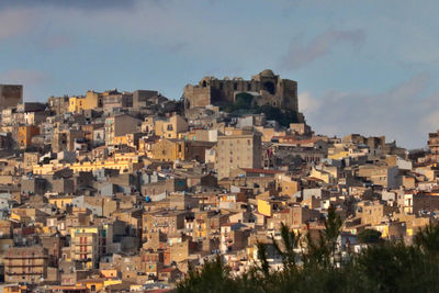 High angle view of townscape against sky